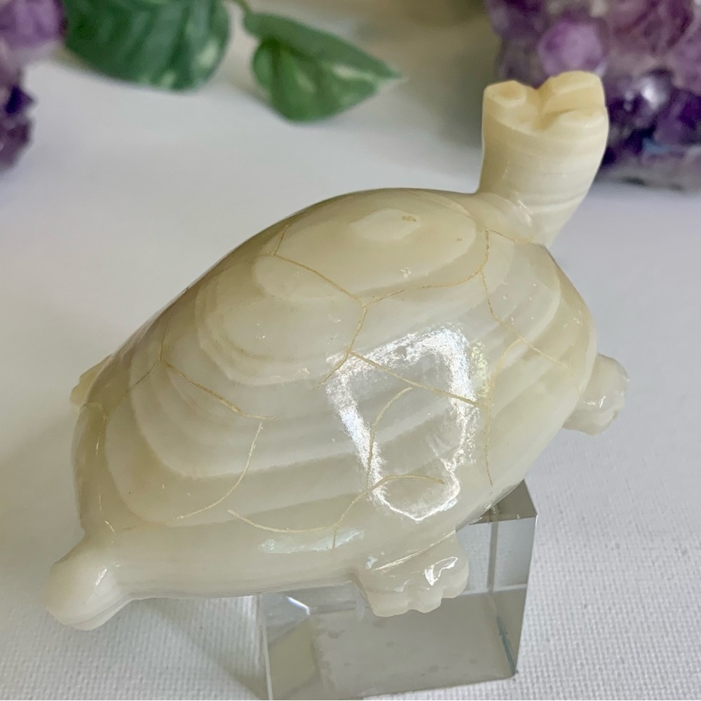 Large Banded Calcite Crystal Turtle Carving Polished Onyx Tortoise Figurine 4.5” - Picture 4 of 16